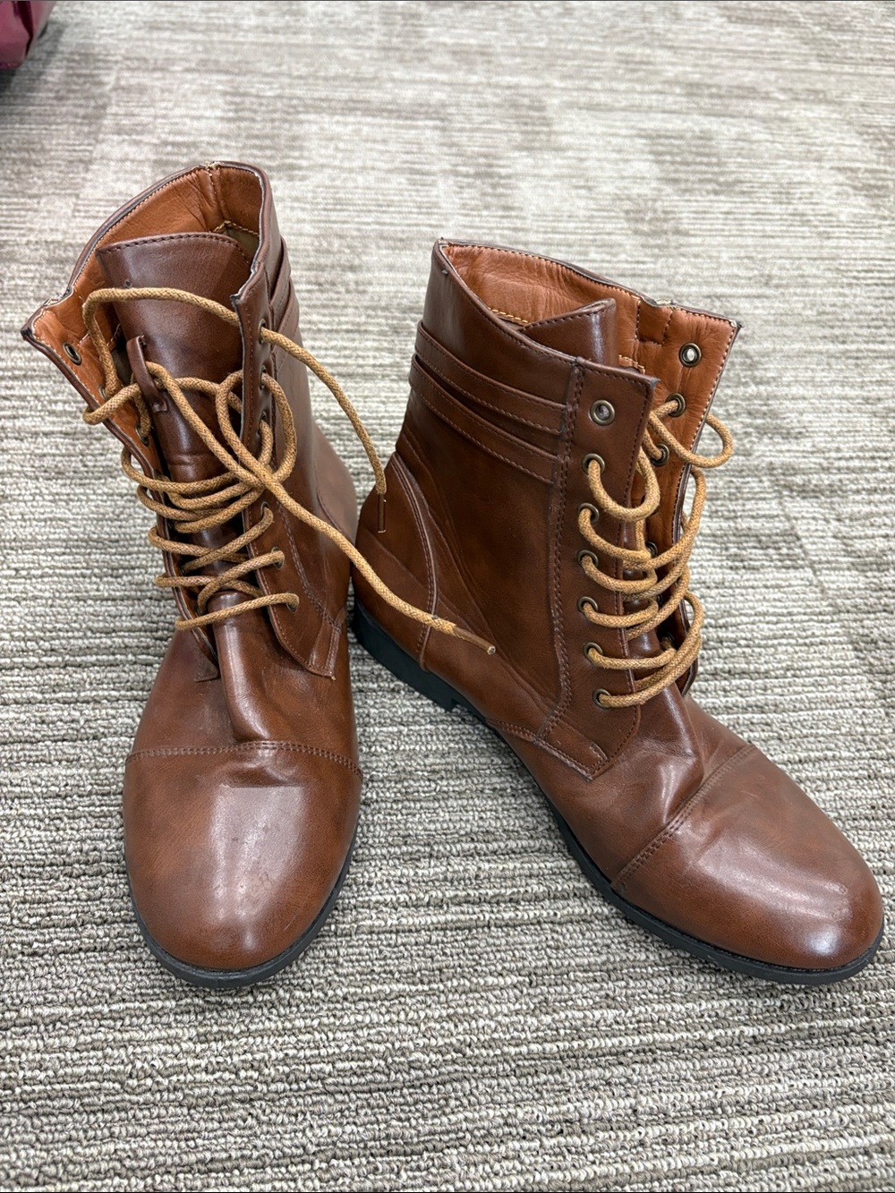 Ashley Blue Brown Lace-Up Combat Boots